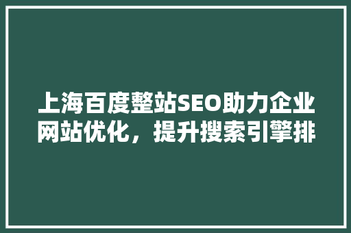上海百度整站SEO助力企业网站优化，提升搜索引擎排名