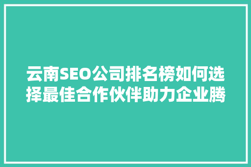 云南SEO公司排名榜如何选择最佳合作伙伴助力企业腾飞  第1张