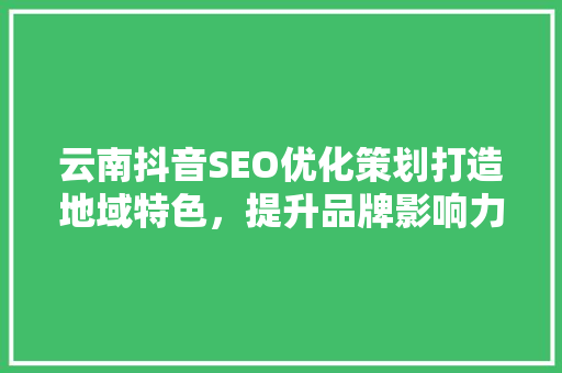 云南抖音SEO优化策划打造地域特色，提升品牌影响力