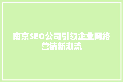 南京SEO公司引领企业网络营销新潮流