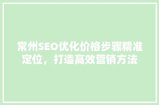 常州SEO优化价格步骤精准定位，打造高效营销方法