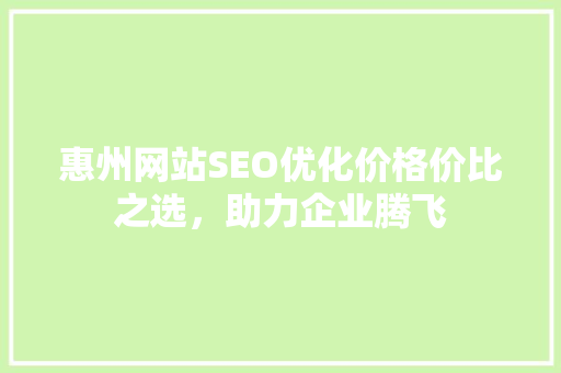 惠州网站SEO优化价格价比之选，助力企业腾飞