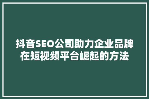 抖音SEO公司助力企业品牌在短视频平台崛起的方法