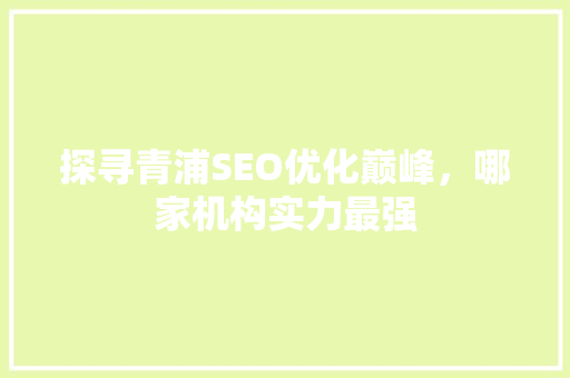 探寻青浦SEO优化巅峰，哪家机构实力最强
