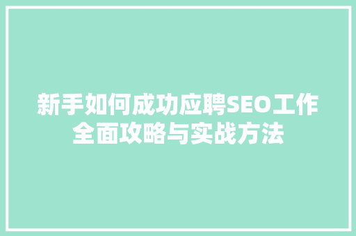 新手如何成功应聘SEO工作全面攻略与实战方法