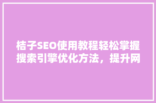 桔子SEO使用教程轻松掌握搜索引擎优化方法，提升网站排名