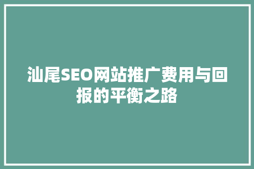 汕尾SEO网站推广费用与回报的平衡之路