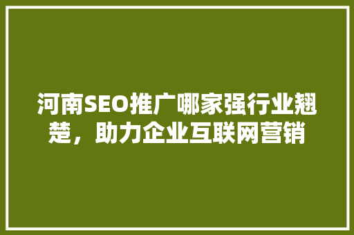 河南SEO推广哪家强行业翘楚，助力企业互联网营销