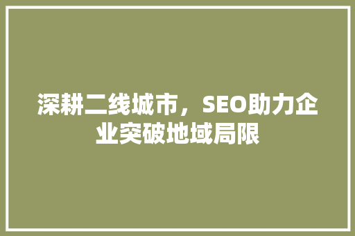 深耕二线城市，SEO助力企业突破地域局限