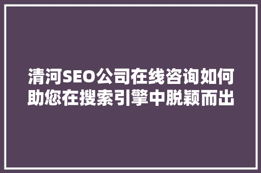 清河SEO公司在线咨询如何助您在搜索引擎中脱颖而出  第1张