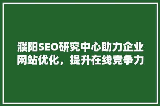 濮阳SEO研究中心助力企业网站优化，提升在线竞争力