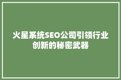 火星系统SEO公司引领行业创新的秘密武器