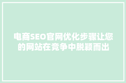 电商SEO官网优化步骤让您的网站在竞争中脱颖而出