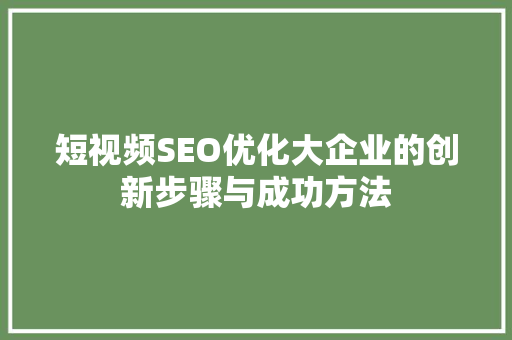短视频SEO优化大企业的创新步骤与成功方法