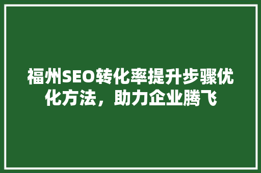 福州SEO转化率提升步骤优化方法，助力企业腾飞