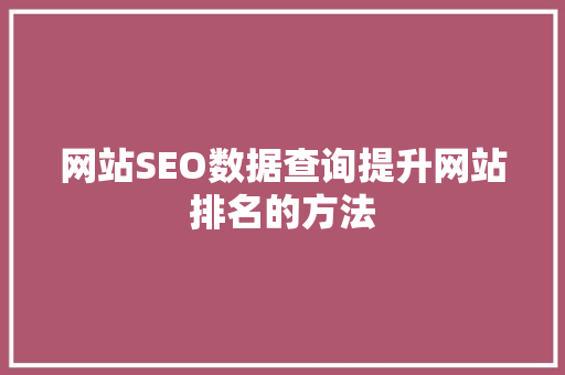 网站SEO数据查询提升网站排名的方法