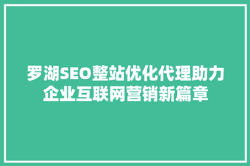 罗湖SEO整站优化代理助力企业互联网营销新篇章