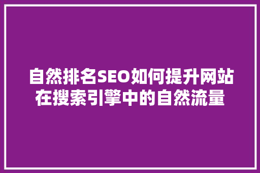 自然排名SEO如何提升网站在搜索引擎中的自然流量