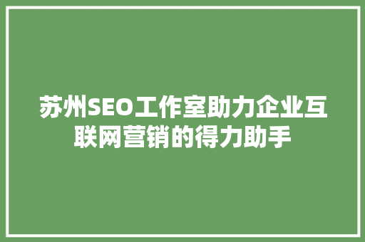 苏州SEO工作室助力企业互联网营销的得力助手