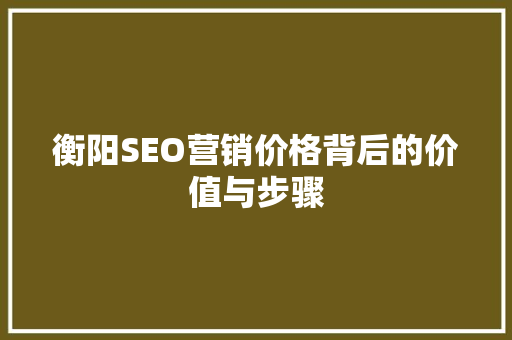 衡阳SEO营销价格背后的价值与步骤