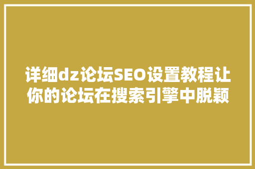 详细dz论坛SEO设置教程让你的论坛在搜索引擎中脱颖而出