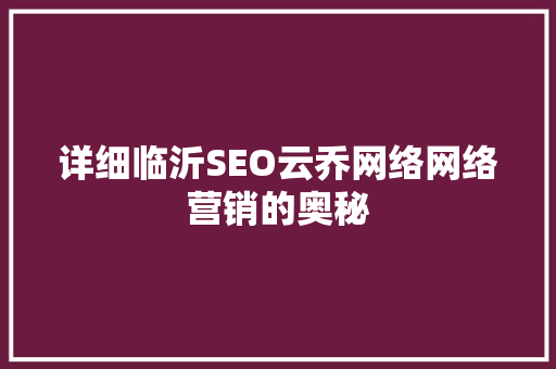 详细临沂SEO云乔网络网络营销的奥秘
