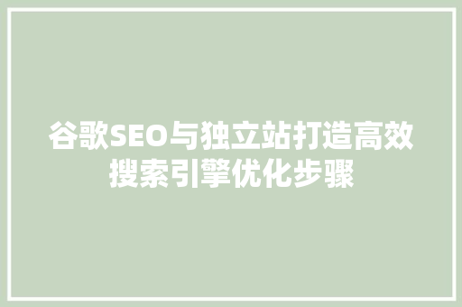 谷歌SEO与独立站打造高效搜索引擎优化步骤