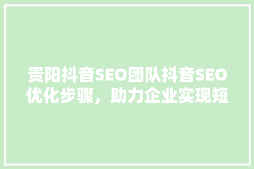 贵阳抖音SEO团队抖音SEO优化步骤，助力企业实现短视频营销新突破