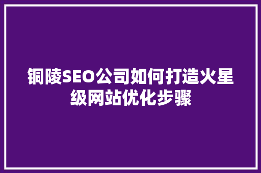 铜陵SEO公司如何打造火星级网站优化步骤