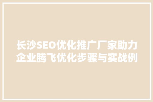 长沙SEO优化推广厂家助力企业腾飞优化步骤与实战例子