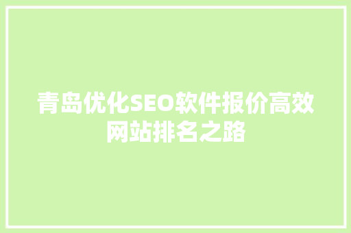 青岛优化SEO软件报价高效网站排名之路