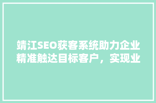 靖江SEO获客系统助力企业精准触达目标客户，实现业绩飞跃