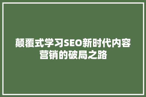 颠覆式学习SEO新时代内容营销的破局之路