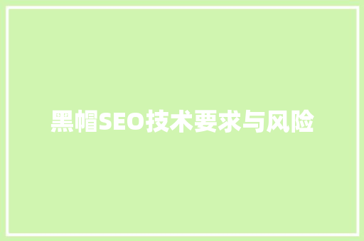 黑帽SEO技术要求与风险