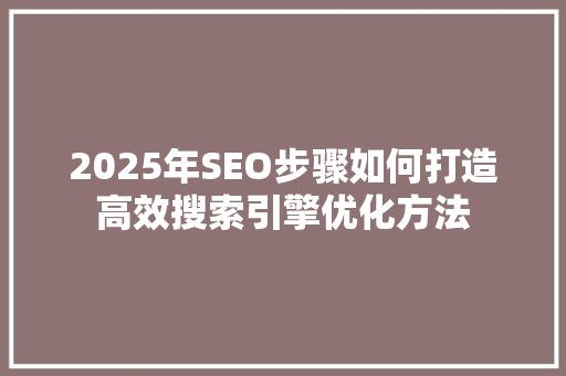 2025年SEO步骤如何打造高效搜索引擎优化方法