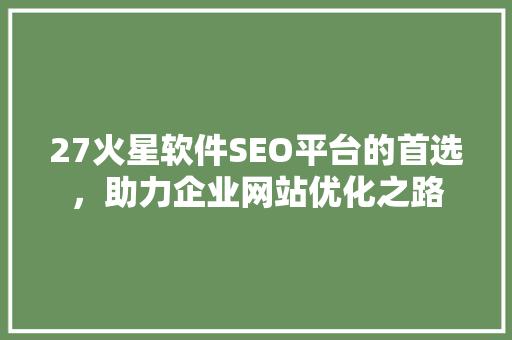 27火星软件SEO平台的首选，助力企业网站优化之路