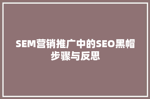 SEM营销推广中的SEO黑帽步骤与反思