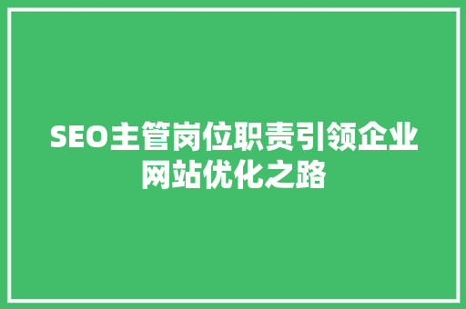 SEO主管岗位职责引领企业网站优化之路