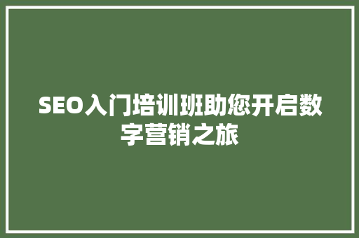 SEO入门培训班助您开启数字营销之旅  第1张