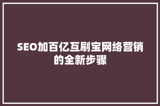 SEO加百亿互刷宝网络营销的全新步骤