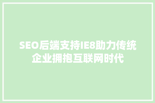 SEO后端支持IE8助力传统企业拥抱互联网时代
