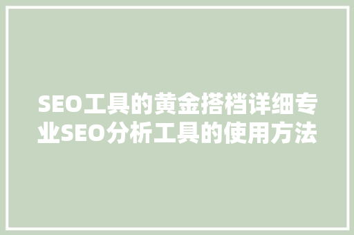 SEO工具的黄金搭档详细专业SEO分析工具的使用方法