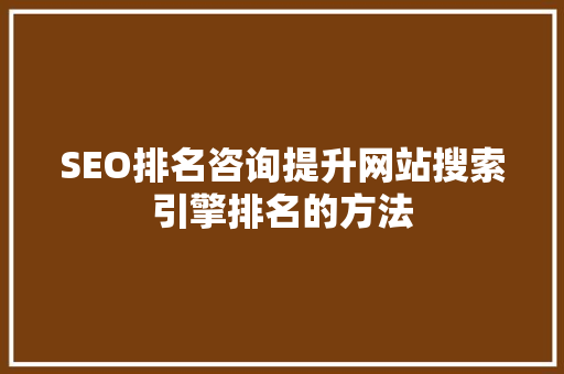 SEO排名咨询提升网站搜索引擎排名的方法