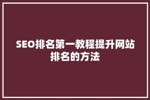 SEO排名第一教程提升网站排名的方法