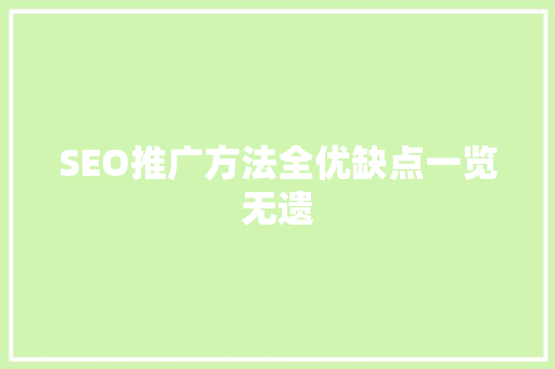 SEO推广方法全优缺点一览无遗