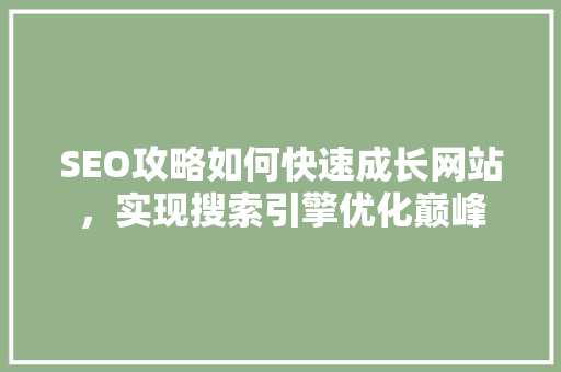 SEO攻略如何快速成长网站，实现搜索引擎优化巅峰