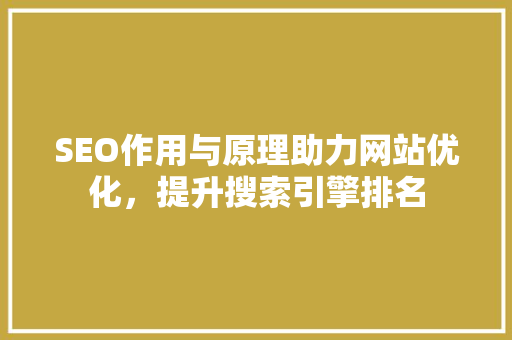 SEO作用与原理助力网站优化，提升搜索引擎排名
