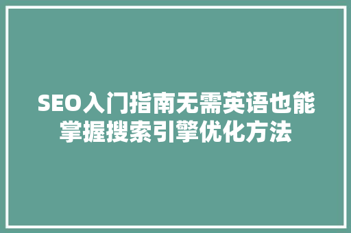 SEO入门指南无需英语也能掌握搜索引擎优化方法