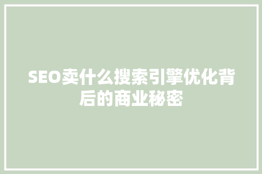 SEO卖什么搜索引擎优化背后的商业秘密