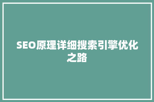 SEO原理详细搜索引擎优化之路